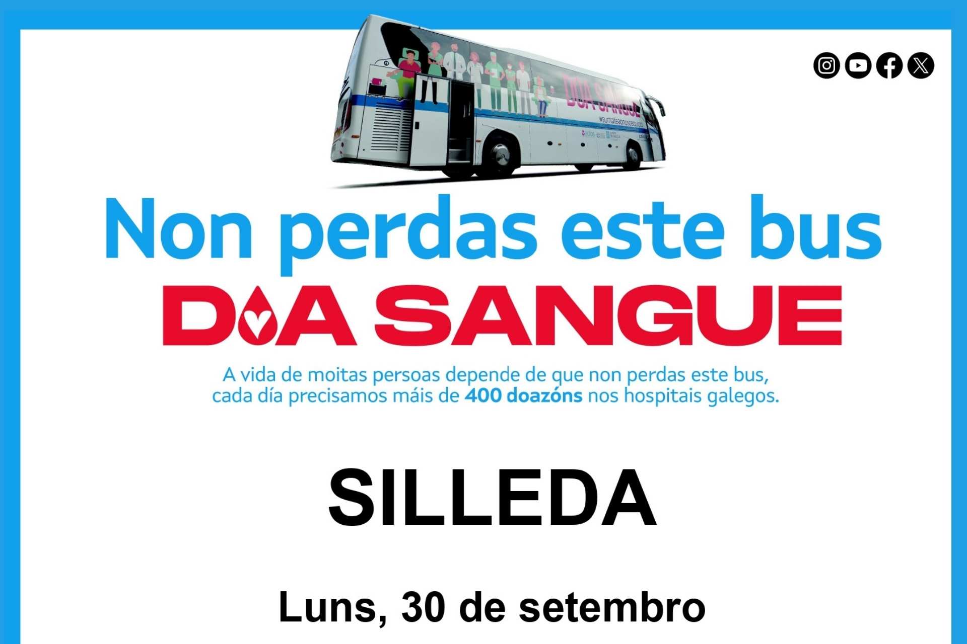 A unidade móbil da axencia de doazón de sangue visita o Concello de Silleda o luns 30 de setembro