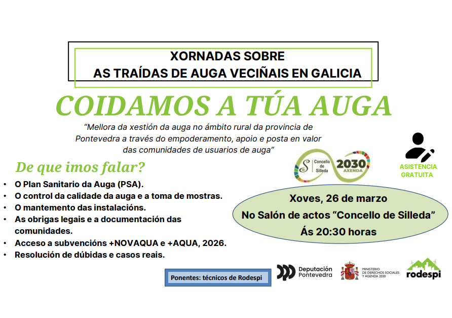 Silleda acollerá o vindeiro xoves 26 unha xornada sobre as traídas de auga veciñais organizada no marco do programa provincial “Coidamos a túa auga”