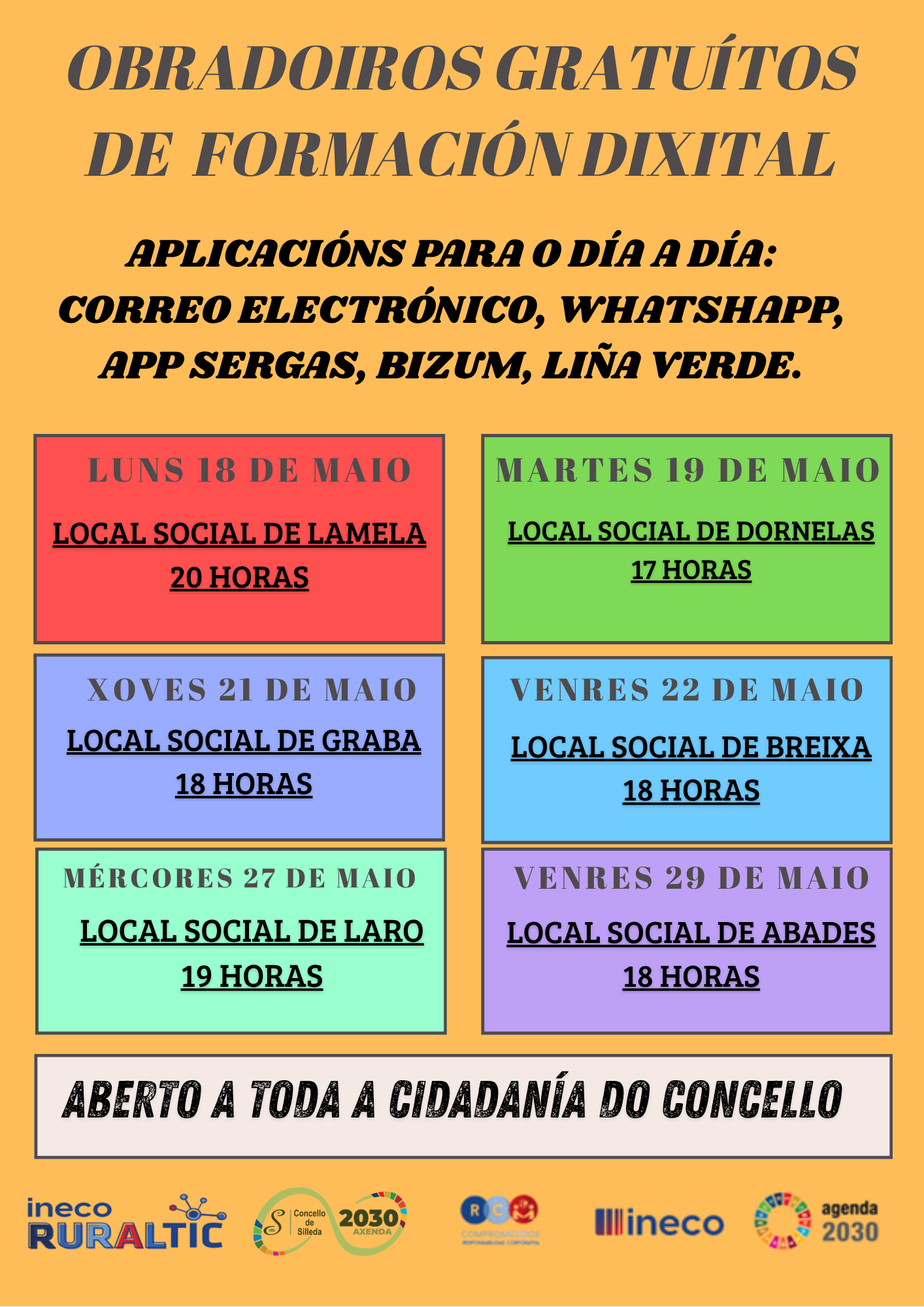 Silleda acollerá a partir do 18 de maio novos obradoiros do programa Rural TIC de Inec