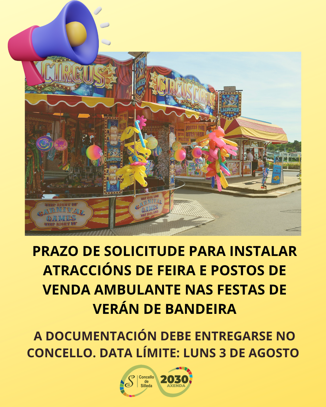 O Concello de Silleda lembra que o luns 3 de agosto remata o prazo para solicitar a instalación de atraccións e postos nas Festas de Verán de Bandeira